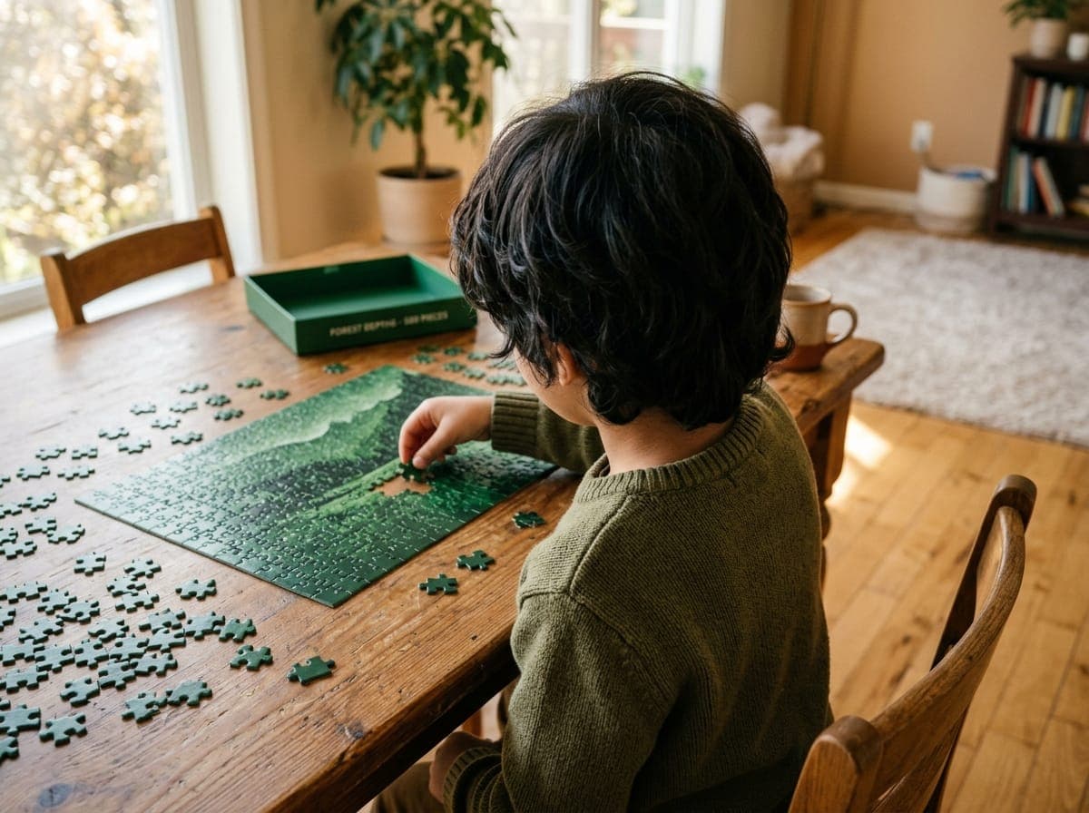 A child working on a puzzle.